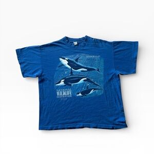 Vintage 1990 National Wildlife Foundation Killer Whale Blue Tshirt XL Men’s Boxy